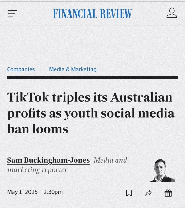 优配网 澳媒: TikTok澳大利亚去年营收近6.8亿澳元, 利润增长两倍